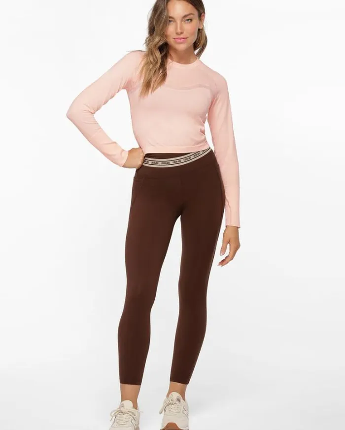 Women LORNA JANE Tops Dynamic Seamless Cropped Long Sleeve Top Pink Sand Marl