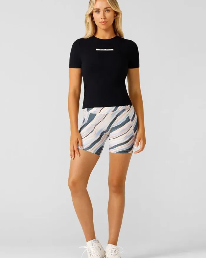 Women LORNA JANE Tops Easy Adjust Rib Short Sleeve Top Midnight Blue