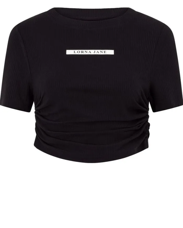 Women LORNA JANE Tops Easy Adjust Rib Short Sleeve Top Midnight Blue