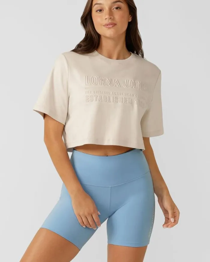 Women LORNA JANE Tops Essential Cropped Tee Ivory