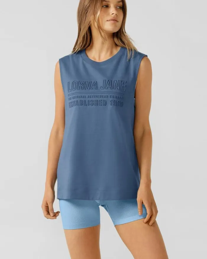 Women LORNA JANE Tops Essential Muscle Tank Frost Blue