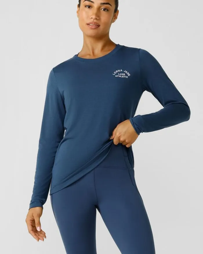 Women LORNA JANE Tops Lotus Long Sleeve Top Academy Blue
