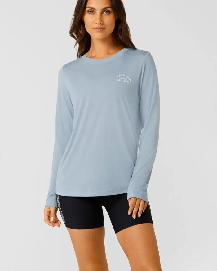Women LORNA JANE Tops Lotus Long Sleeve Top Glacier Blue