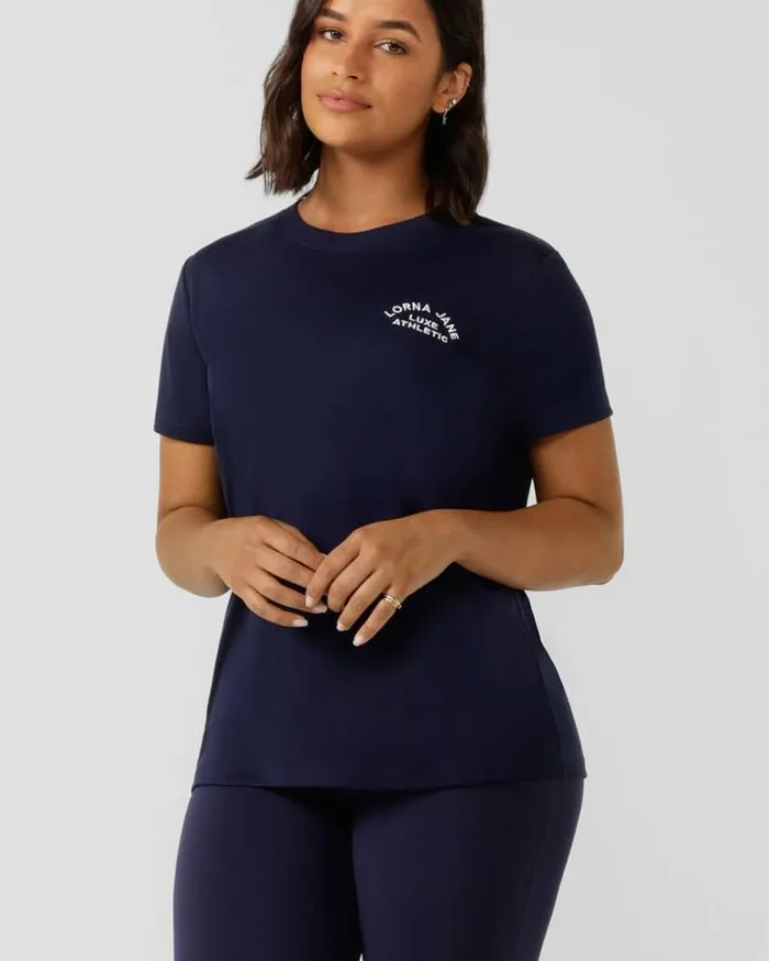 Women LORNA JANE Tops Lotus TShirt French Navy