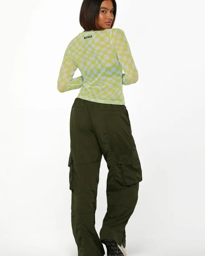 Women LORNA JANE Tops Naughties Nostalgic Mesh Long Sleeve Top Swirl Check Print