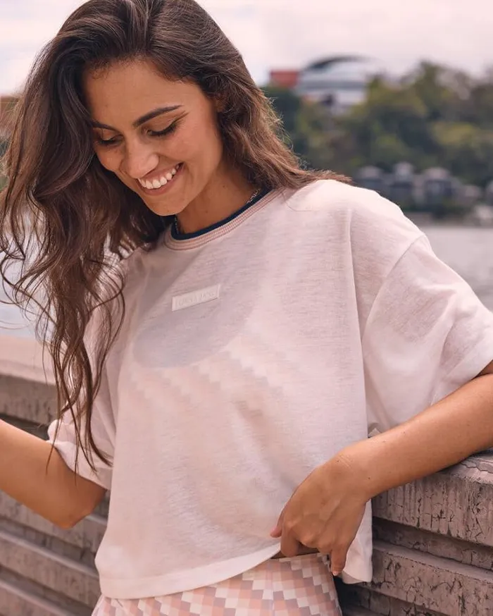 Women LORNA JANE Tops Retro Cropped Tee Porcelain