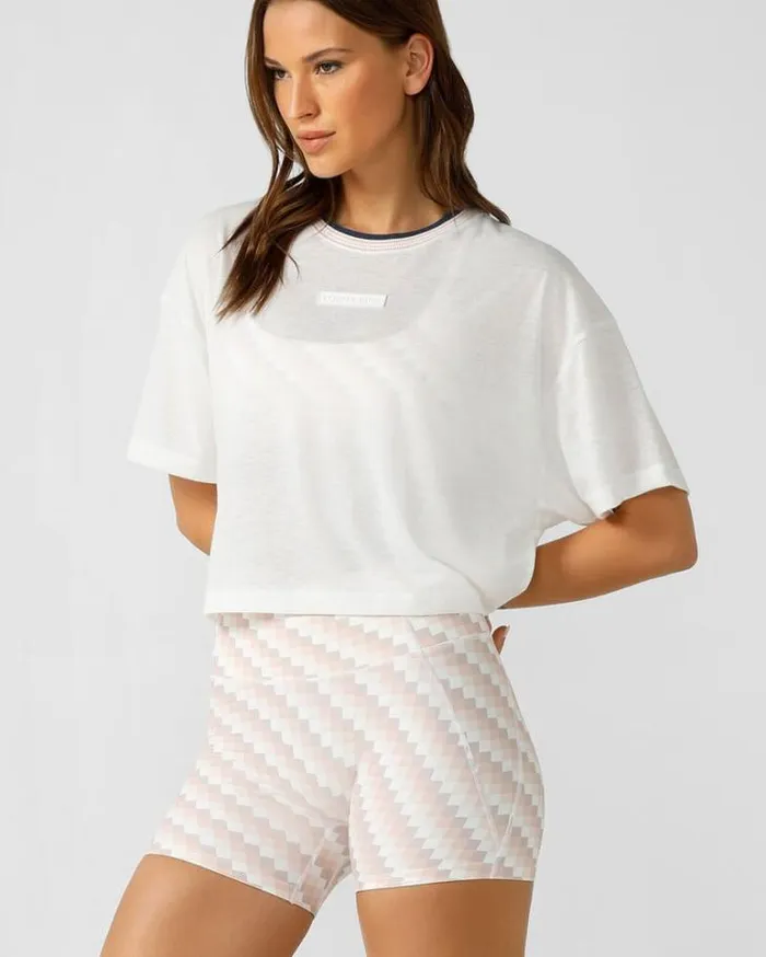 Women LORNA JANE Tops Retro Cropped Tee Porcelain