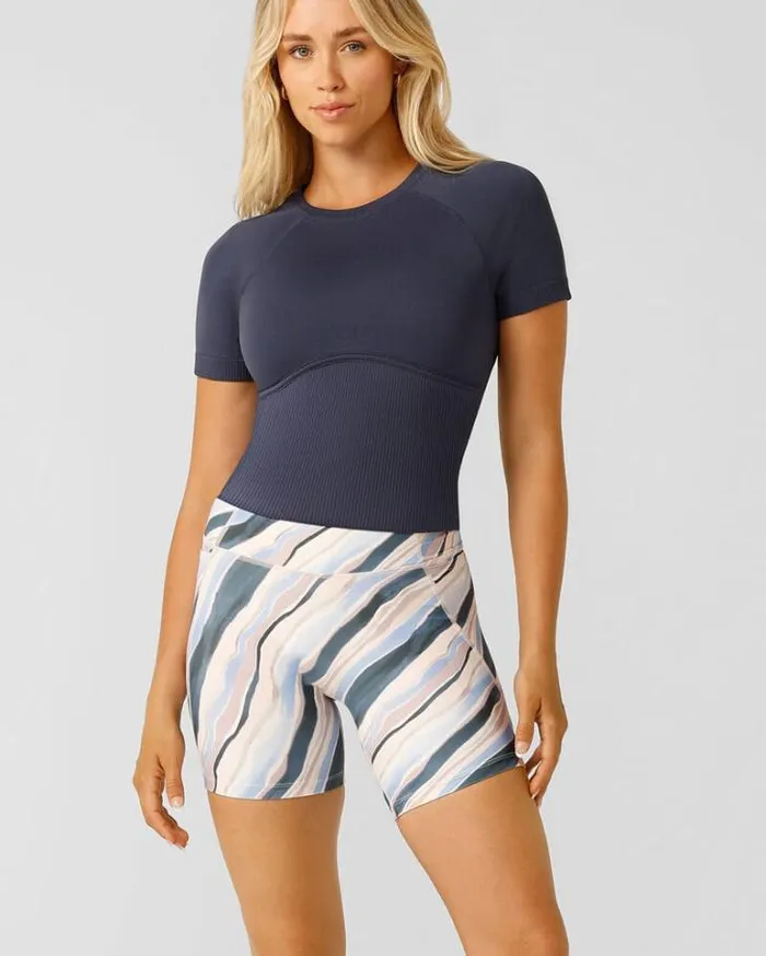 Women LORNA JANE Tops Seamless Contour Short Sleeve Top Ash Blue
