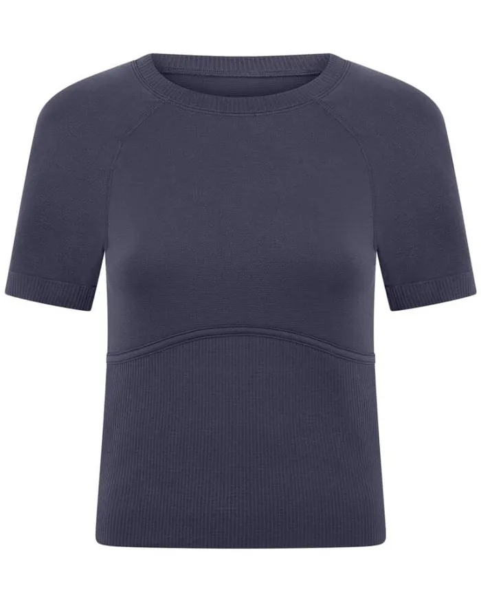 Women LORNA JANE Tops Seamless Contour Short Sleeve Top Ash Blue