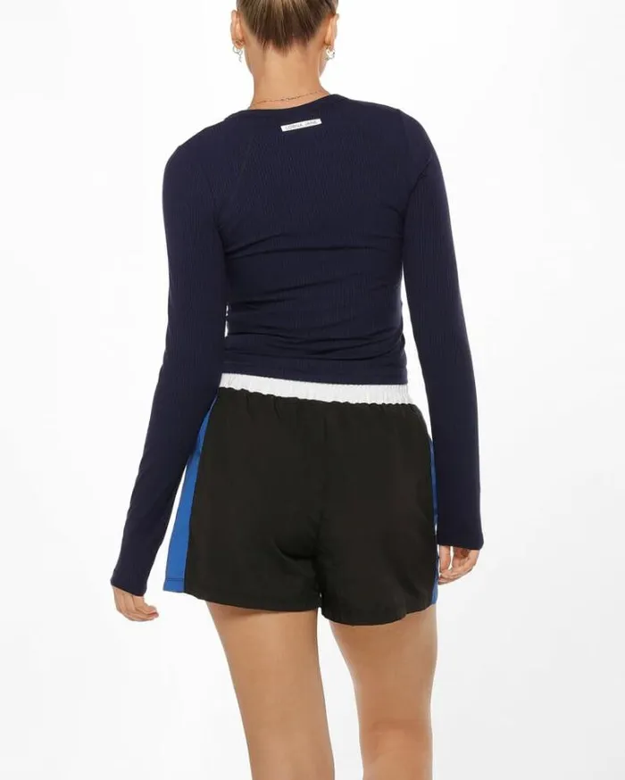 Women LORNA JANE Tops Striking Active Rib Long Sleeve Top French Navy