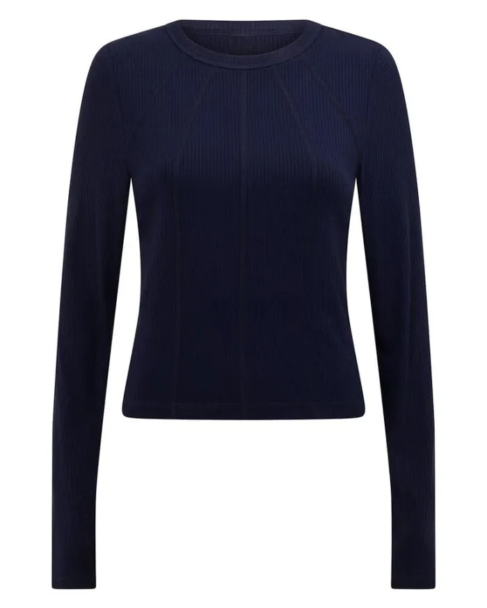 Women LORNA JANE Tops Striking Active Rib Long Sleeve Top French Navy