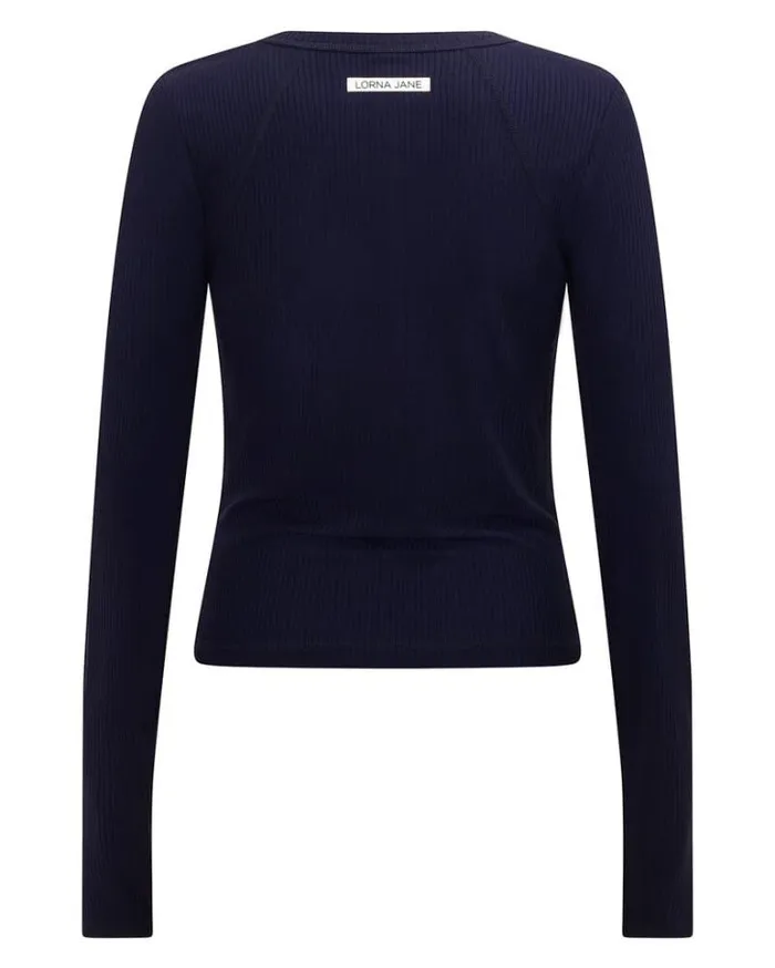 Women LORNA JANE Tops Striking Active Rib Long Sleeve Top French Navy