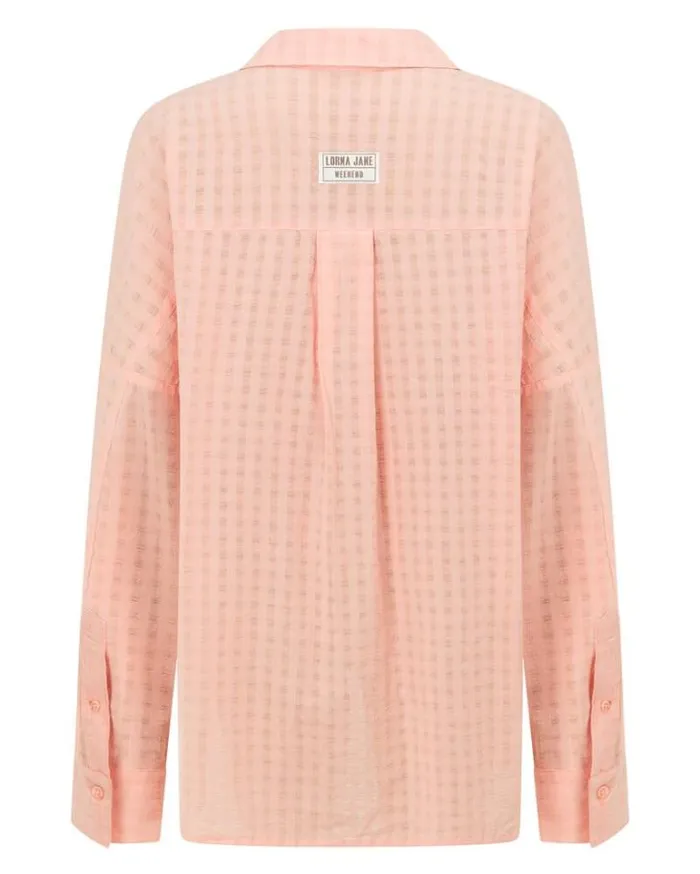 Women LORNA JANE Tops Summer Stripe Textured Shirt Peach