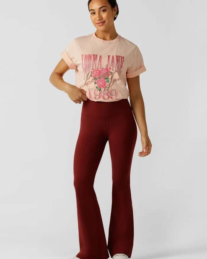 Women LORNA JANE Tops Vintage Rose Relaxed Tee Washed Sunkissed Peach