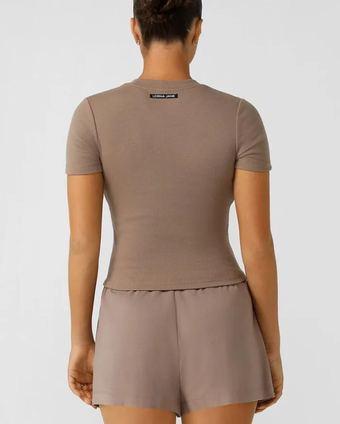 Women LORNA JANE Tops Weekender Rib Short Sleeve Top Bone