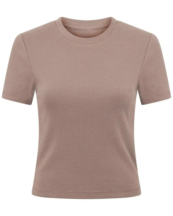 Women LORNA JANE Tops Weekender Rib Short Sleeve Top Bone