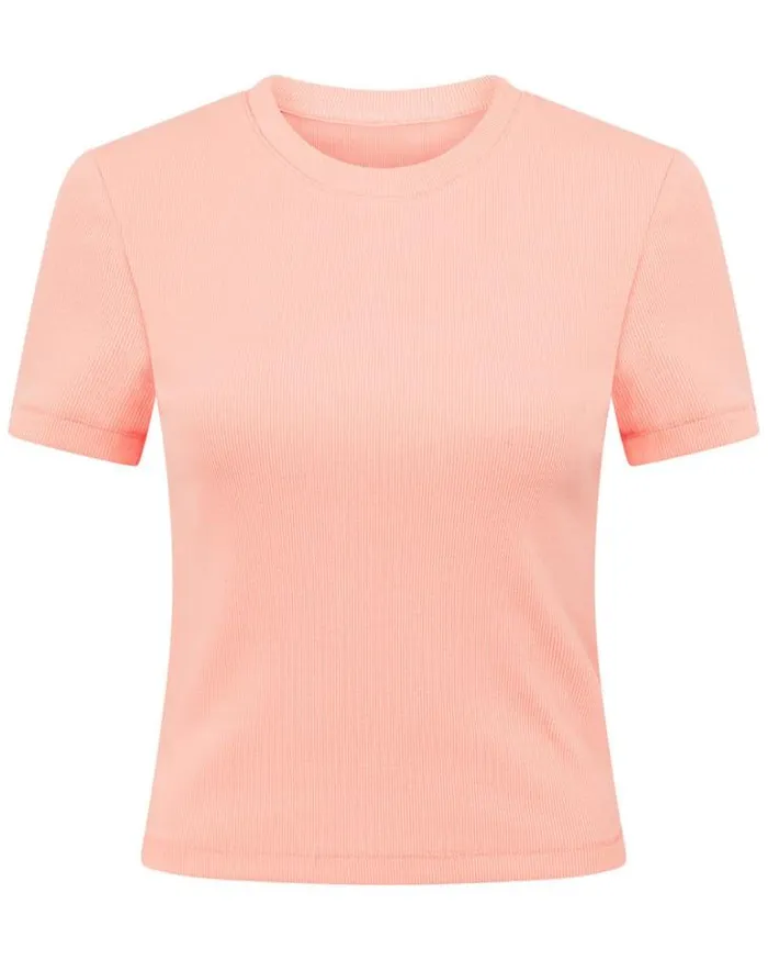 Women LORNA JANE Tops Weekender Rib Short Sleeve Top Peach