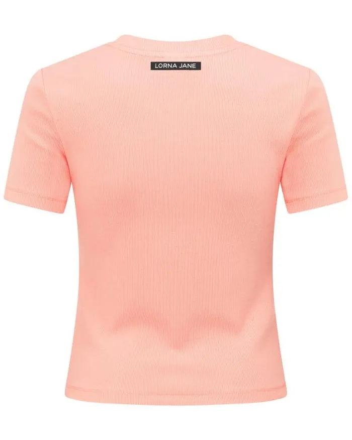Women LORNA JANE Tops Weekender Rib Short Sleeve Top Peach