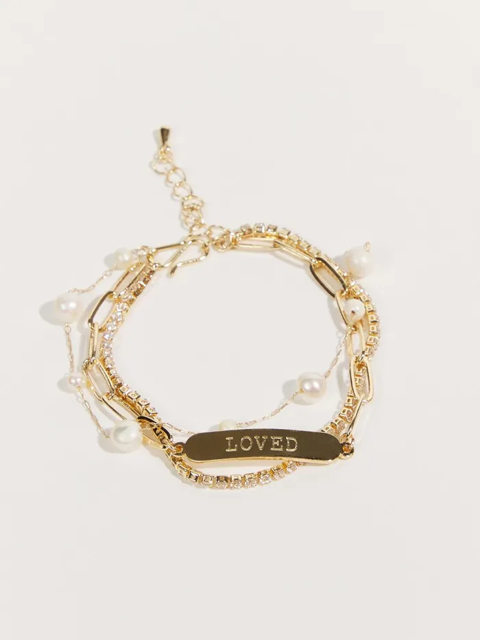 Women Loved Bar Pearl Layered Bracelet Gold Altar039d State Jewelry