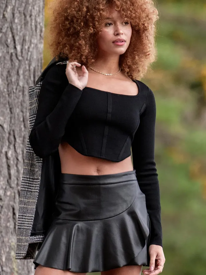 Women Lucia Cropped Corset Top Black Altar039d State Blouses