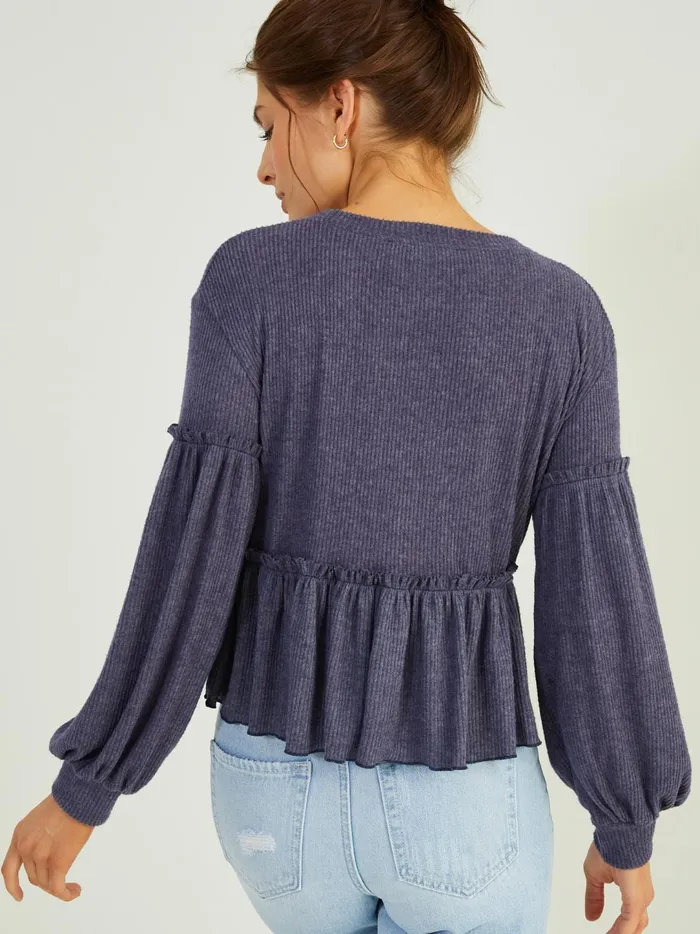 Women Mabel Ribbed Babydoll Top Navy Altar039d State Blouses