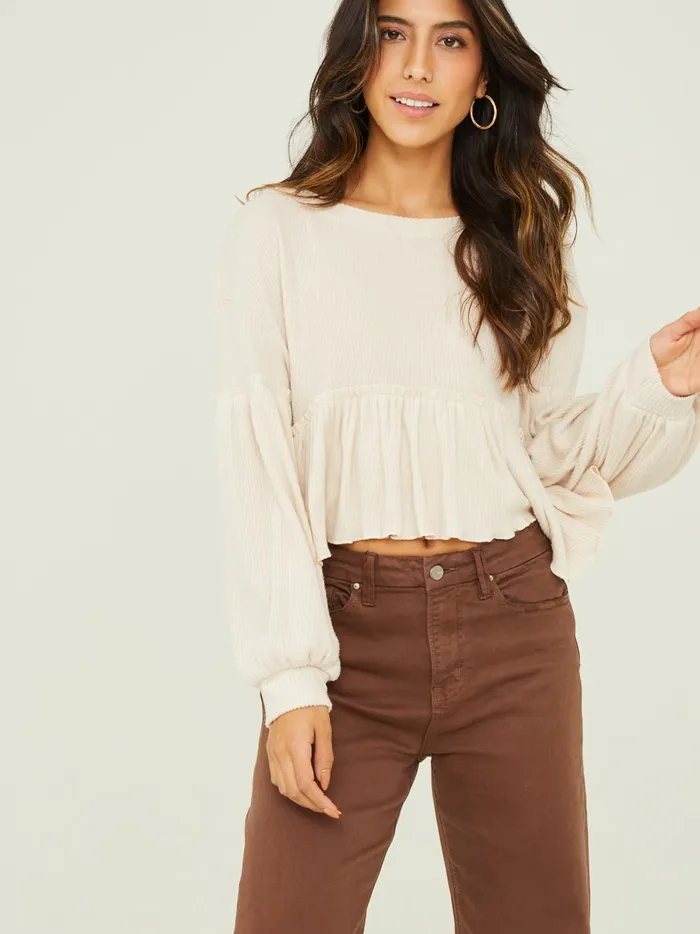 Women Mabel Ribbed Babydoll Top Seashell Altar039d State Blouses