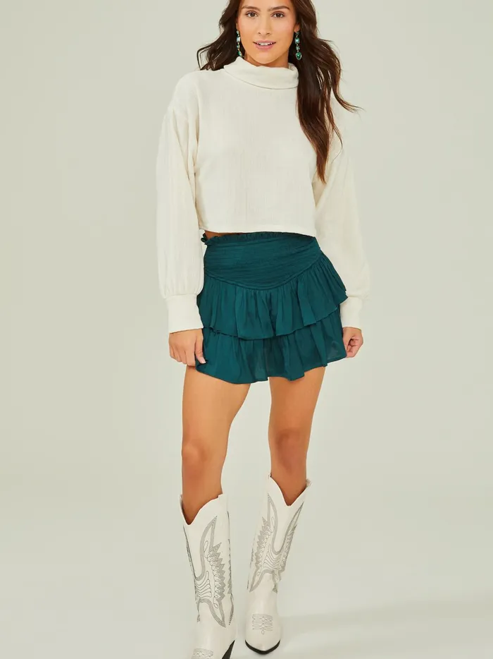 Women Margot Ribbed Turtleneck Top Ivory Altar039d State Blouses