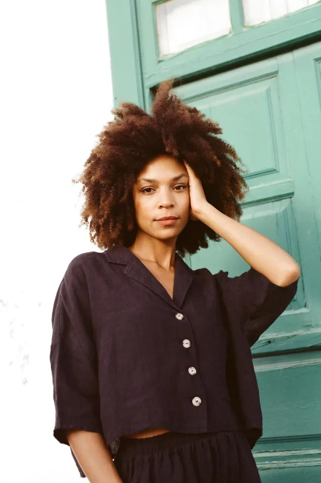 Women Maxim Linen Shirt Black LF Markey Tops