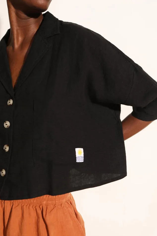 Women Maxim Linen Shirt Black LF Markey Tops