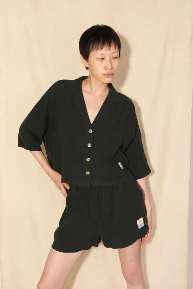 Women Maxim Linen Shirt Forest Green LF Markey Tops
