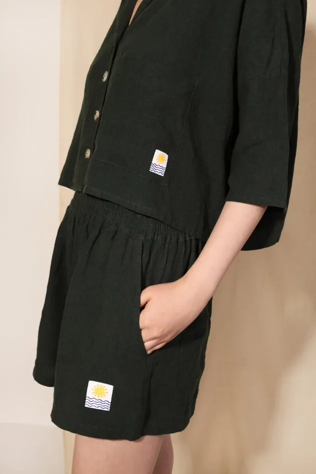 Women Maxim Linen Shirt Forest Green LF Markey Tops
