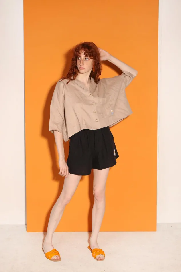 Women Maxim Linen Shirt Mushroom LF Markey Tops