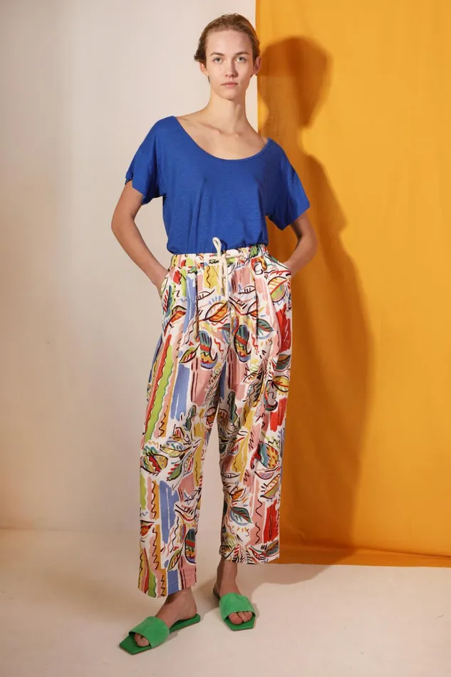 Women Mega Drawcord Slacks Painted Paisley LF Markey Trousers