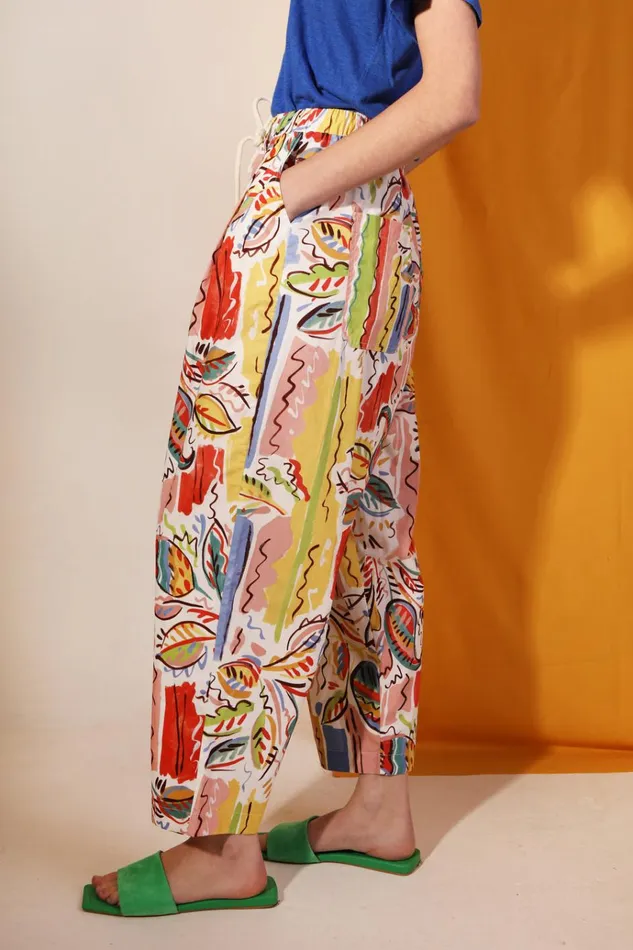 Women Mega Drawcord Slacks Painted Paisley LF Markey Trousers