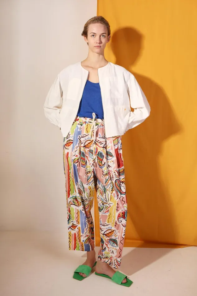 Women Mega Drawcord Slacks Painted Paisley LF Markey Trousers