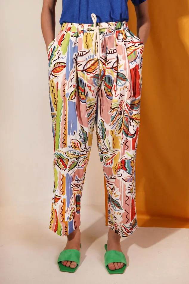 Women Mega Drawcord Slacks Painted Paisley LF Markey Trousers
