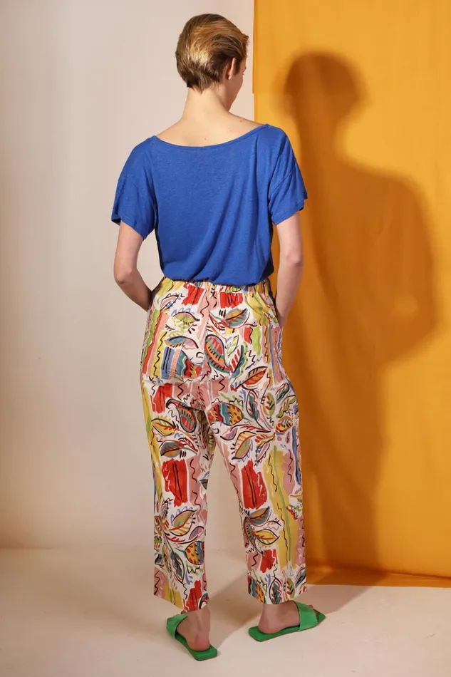 Women Mega Drawcord Slacks Painted Paisley LF Markey Trousers