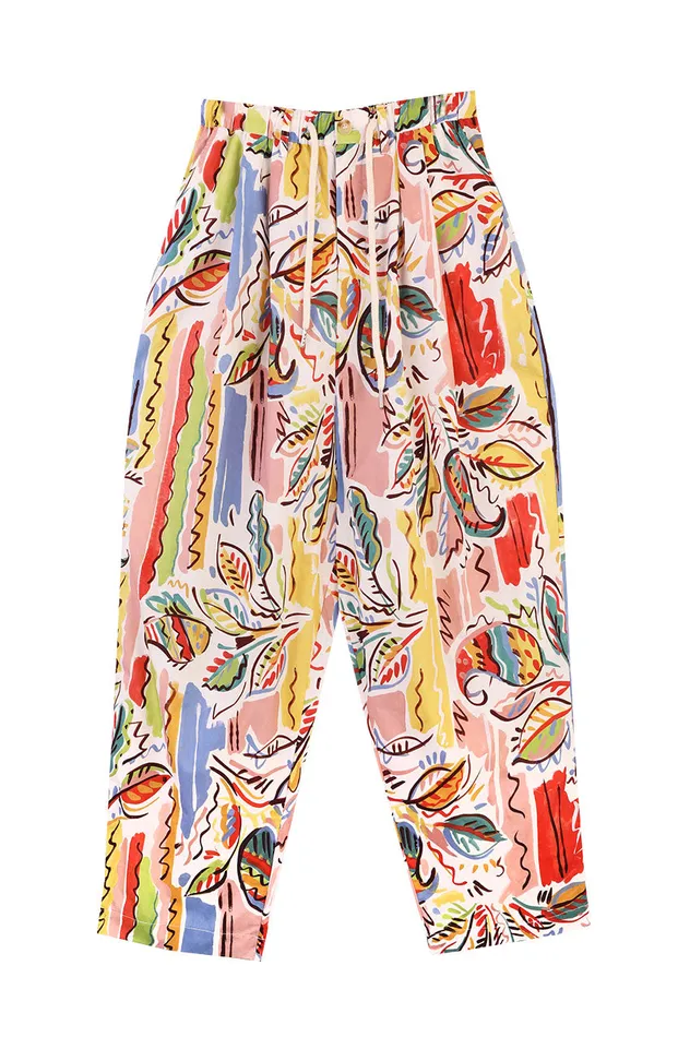 Women Mega Drawcord Slacks Painted Paisley LF Markey Trousers