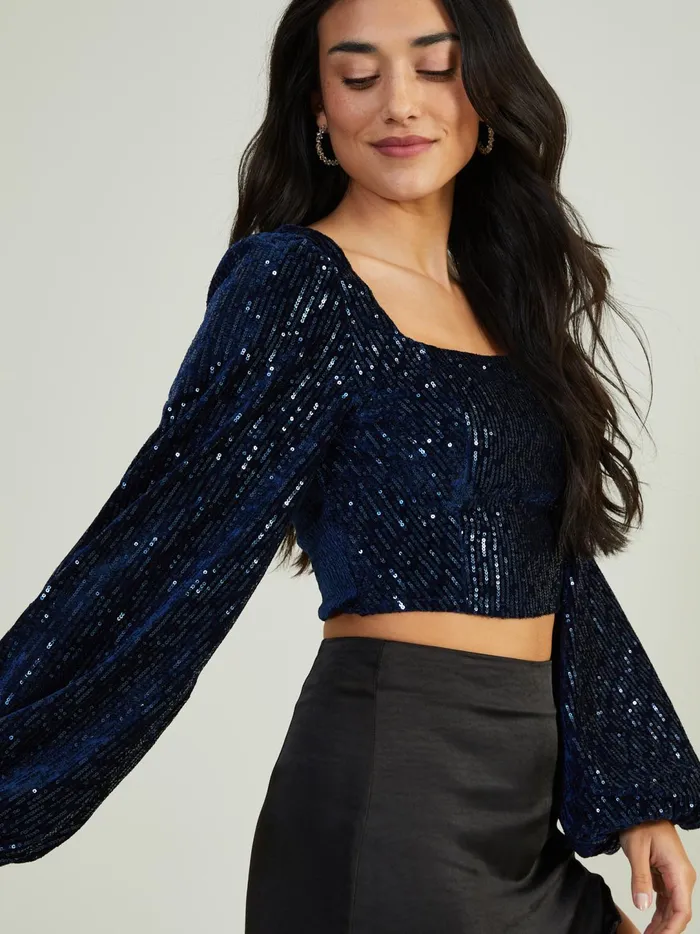 Women Melody Sequin Corset Top Navy Altar039d State Blouses
