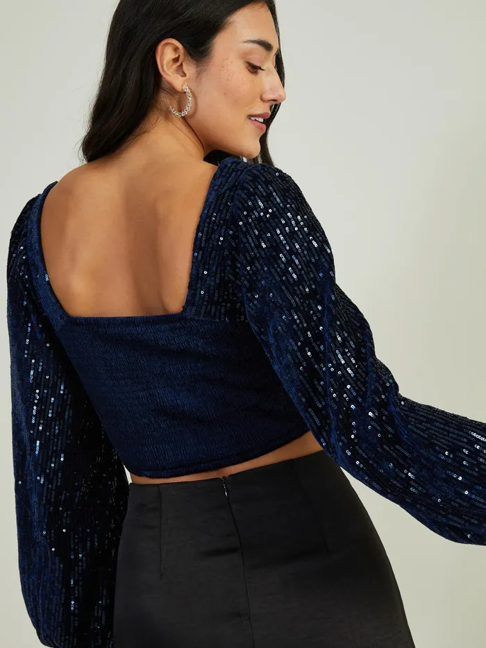 Women Melody Sequin Corset Top Navy Altar039d State Blouses