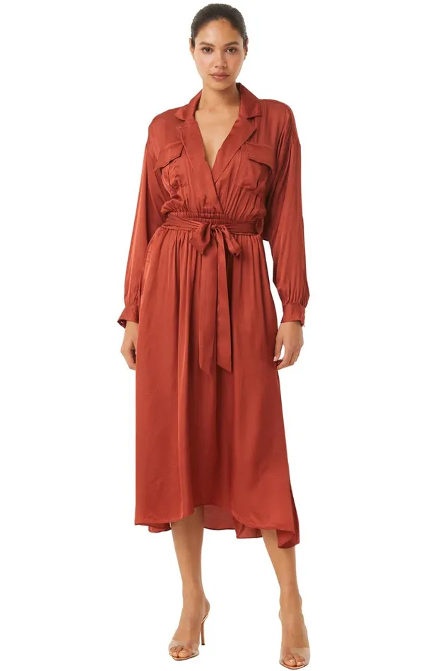 Women MISA Los Angeles Dresses BLAIR DRESS Burnt Orange Satin