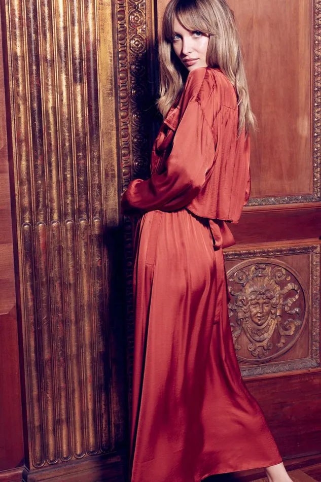 Women MISA Los Angeles Dresses BLAIR DRESS Burnt Orange Satin