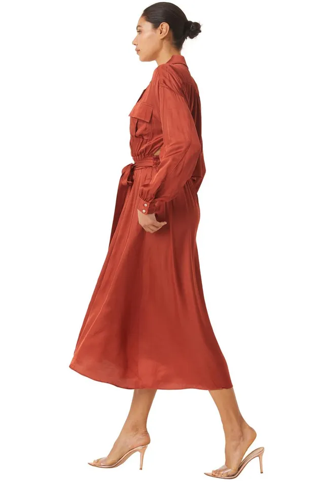 Women MISA Los Angeles Dresses BLAIR DRESS Burnt Orange Satin