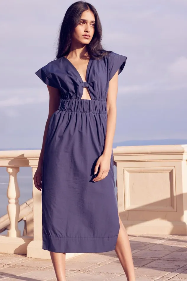Women MISA Los Angeles Dresses CLAUDINE DRESS Midnight Blue Poplin