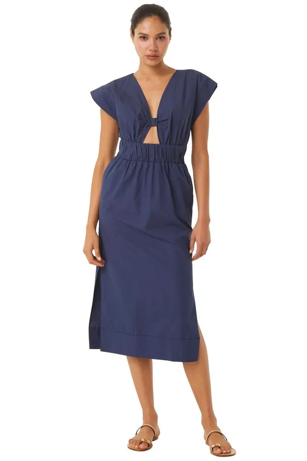 Women MISA Los Angeles Dresses CLAUDINE DRESS Midnight Blue Poplin