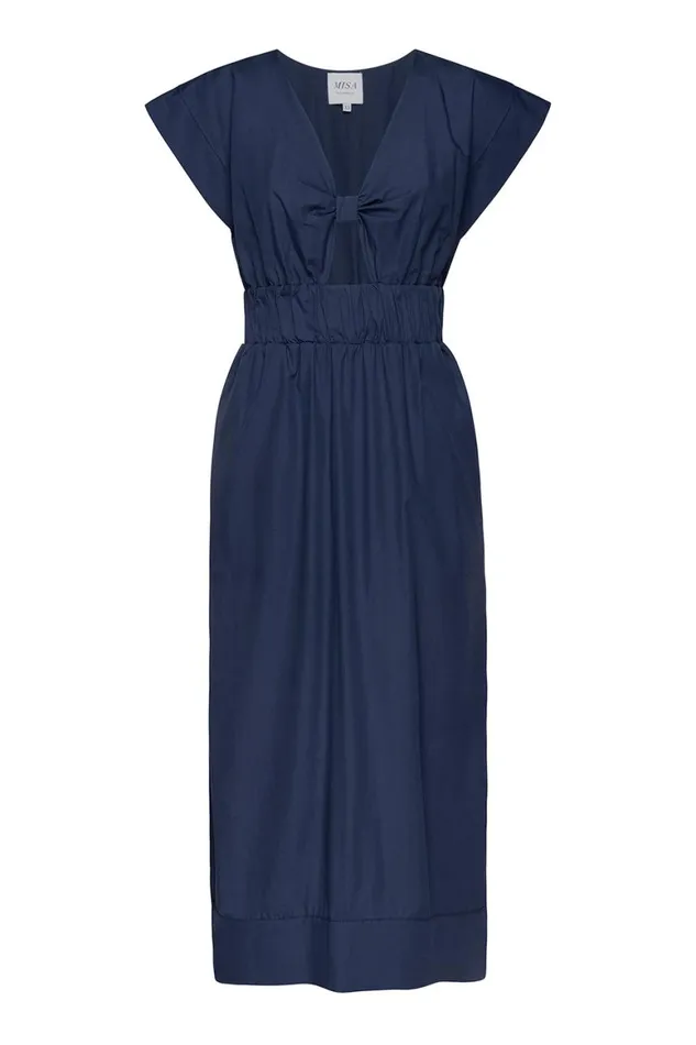 Women MISA Los Angeles Dresses CLAUDINE DRESS Midnight Blue Poplin