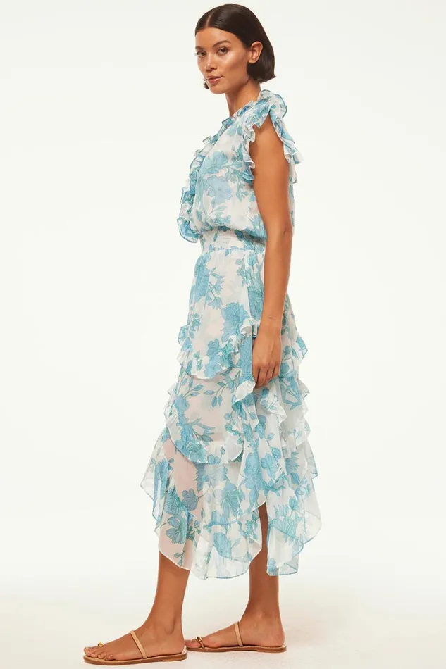 Women MISA Los Angeles Dresses DAKOTA DRESS Turquoise Flora Chiffon