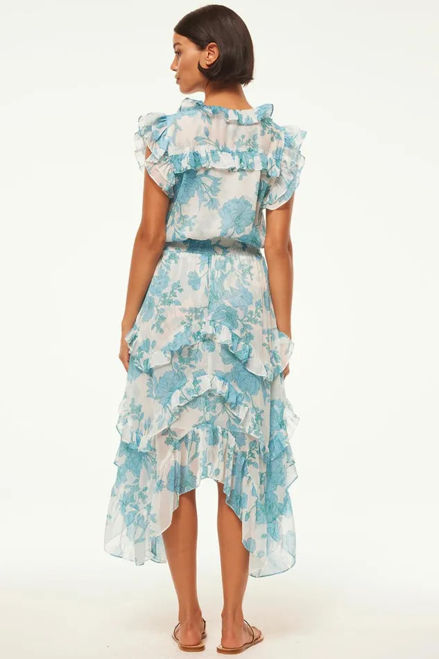 Women MISA Los Angeles Dresses DAKOTA DRESS Turquoise Flora Chiffon