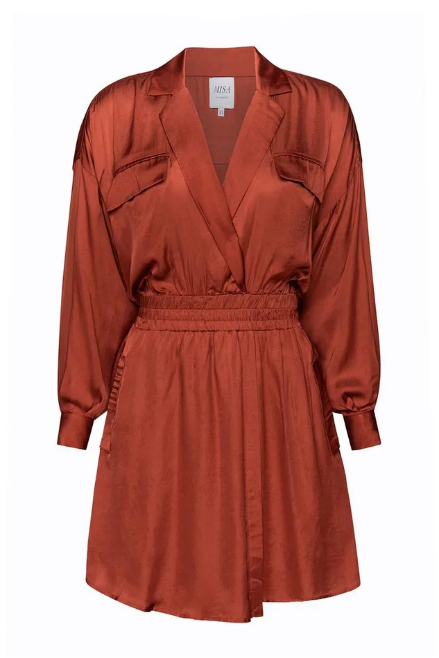 Women MISA Los Angeles Dresses DANIELLE DRESS Burnt Orange Satin