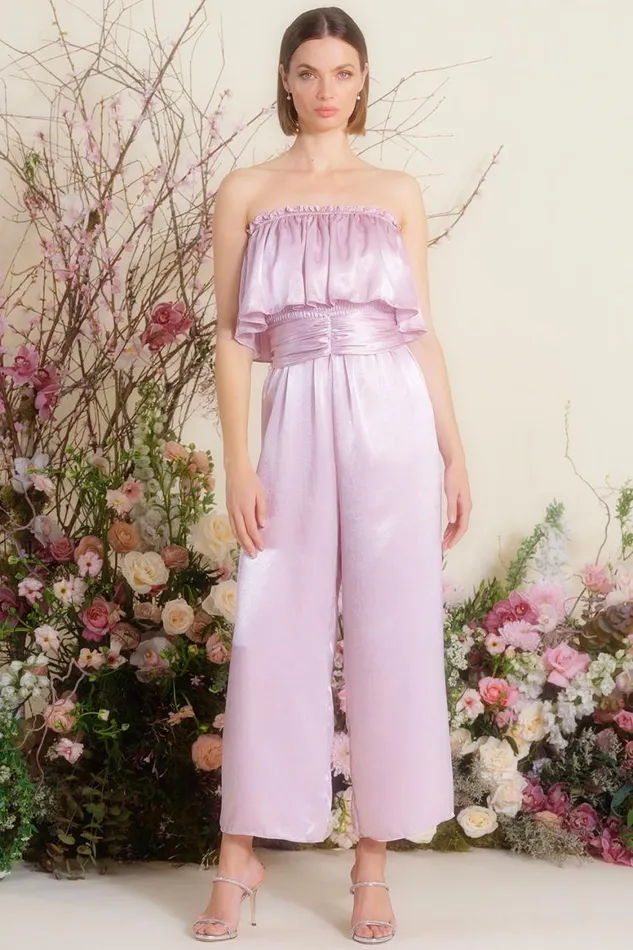 Women MISA Los Angeles Dresses DIANDRA JUMPSUIT Pink Satin